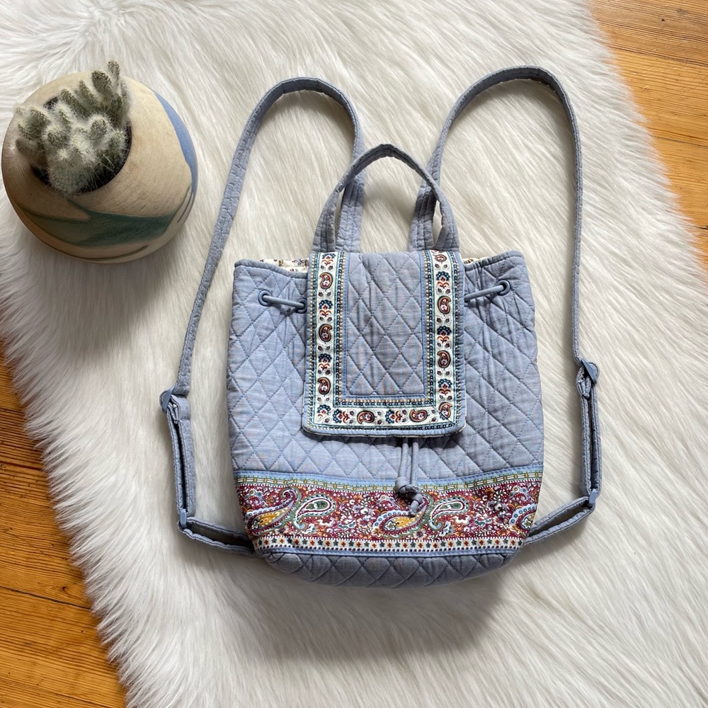 Vera Bradley Light Blue Quilted Paisley Accent Backpack - Picture 6 of 16